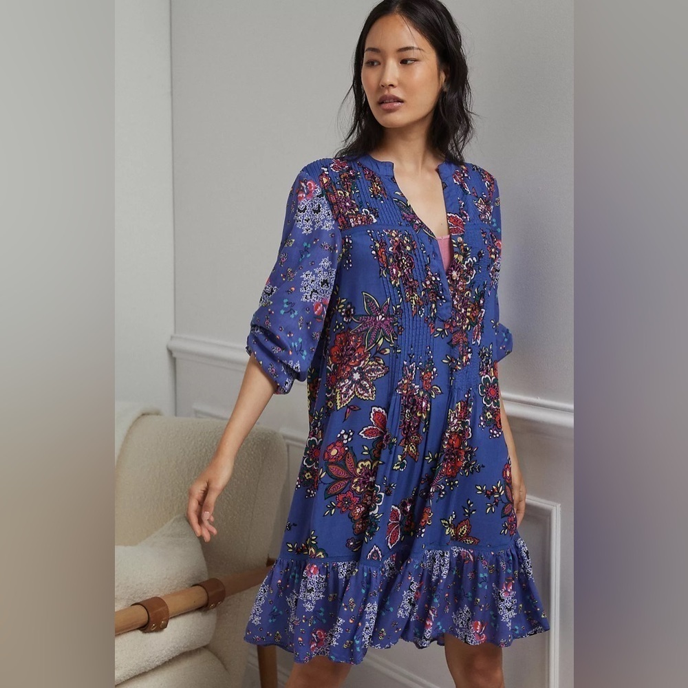 anthropologie diana pintucked floral tunic dress